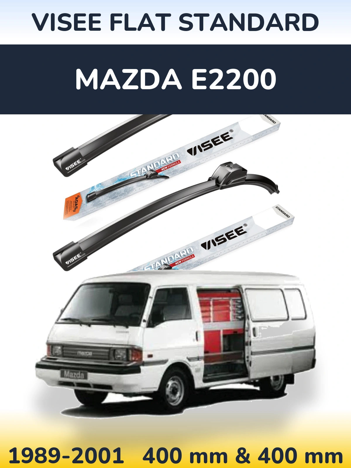 Front wiper blade set VISEE FLAT STANDARD 400 & 400 mm for Mazda E2200 1989-2001