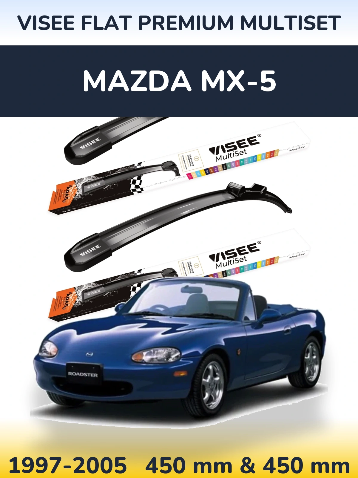 Комплект передніх щіток VISEE FLAT PREMIUM MultiSet 450 & 450 мм для Mazda MX-5 1997-2005