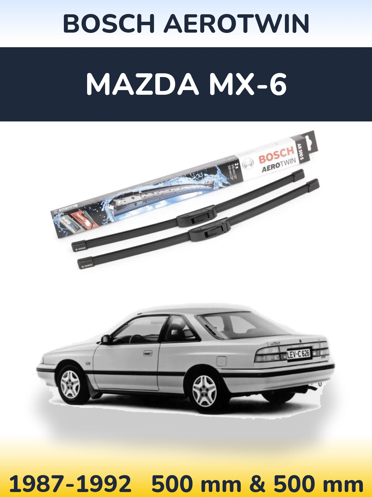 Front wiper blade set BOSCH AeroTwin 500 & 500 mm for Mazda MX-6 1987-1992