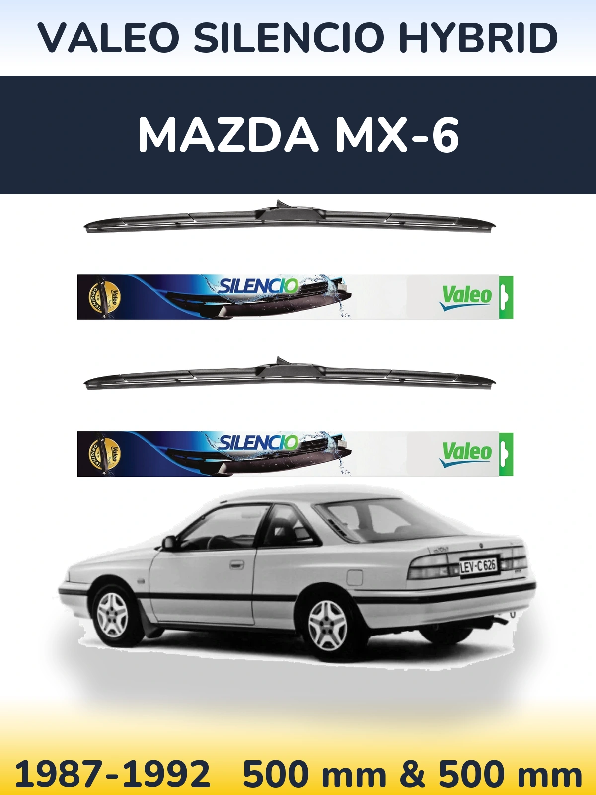 Front wiper blade set Valeo Silencio Hybrid 500 & 500 mm for Mazda MX-6 1987-1992