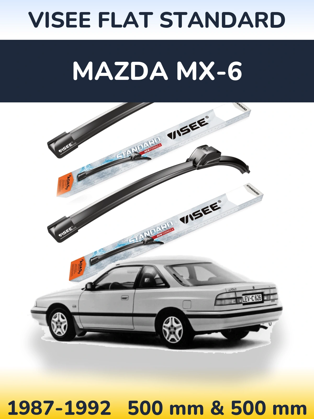 Front wiper blade set VISEE FLAT STANDARD 500 & 500 mm for Mazda MX-6 1987-1992