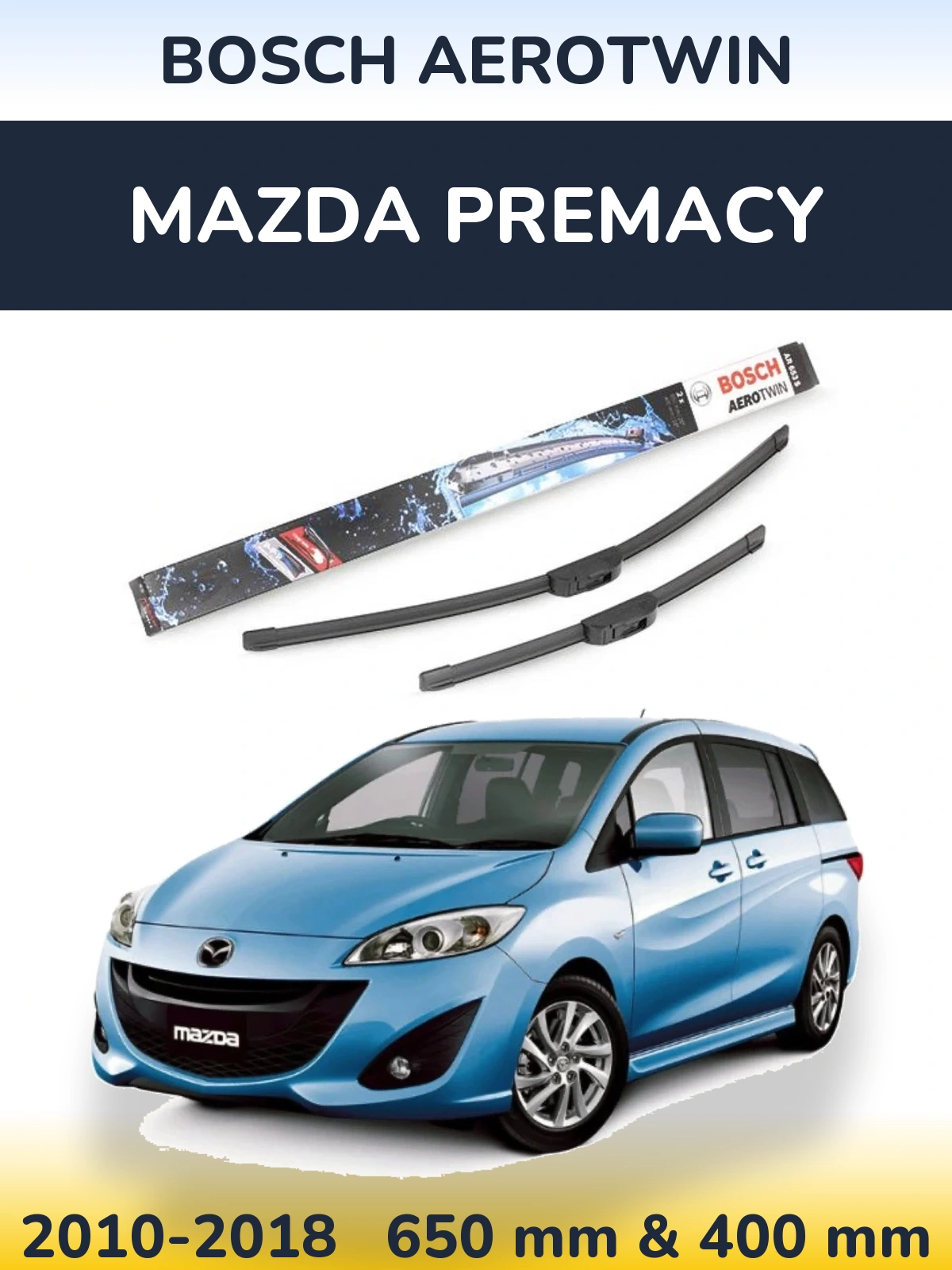 Front wiper blade set BOSCH AeroTwin 650 & 400 mm for Mazda Premacy 2010-2018