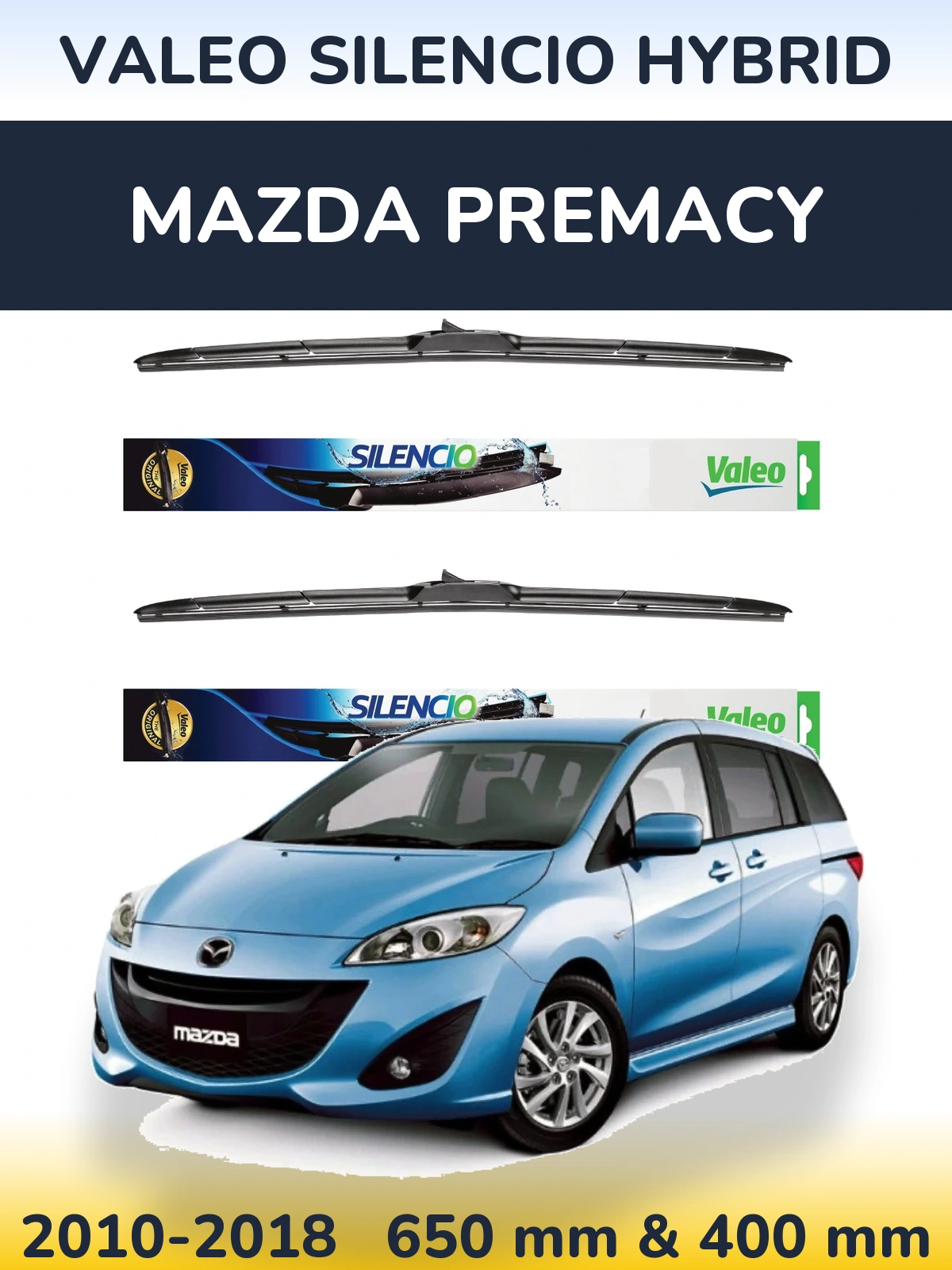 Комплект передніх щіток Valeo Silencio Hybrid 650 & 400 мм для Mazda Premacy 2010-2018