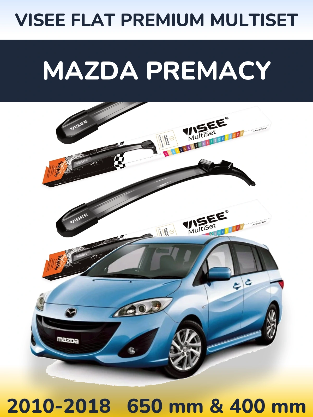 Комплект передніх щіток VISEE FLAT PREMIUM MultiSet 650 & 400 мм для Mazda Premacy 2010-2018