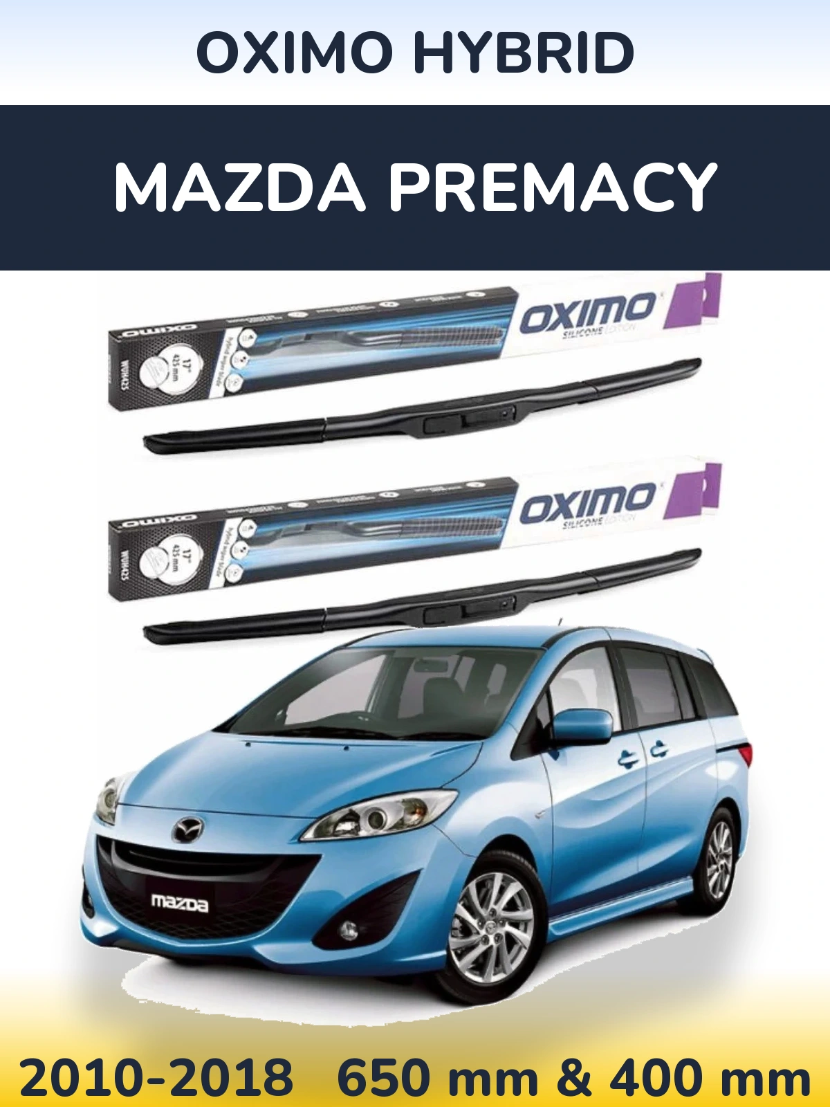Комплект передних дворников Oximo Hybrid 650 & 400 мм для Mazda Premacy 2010-2018