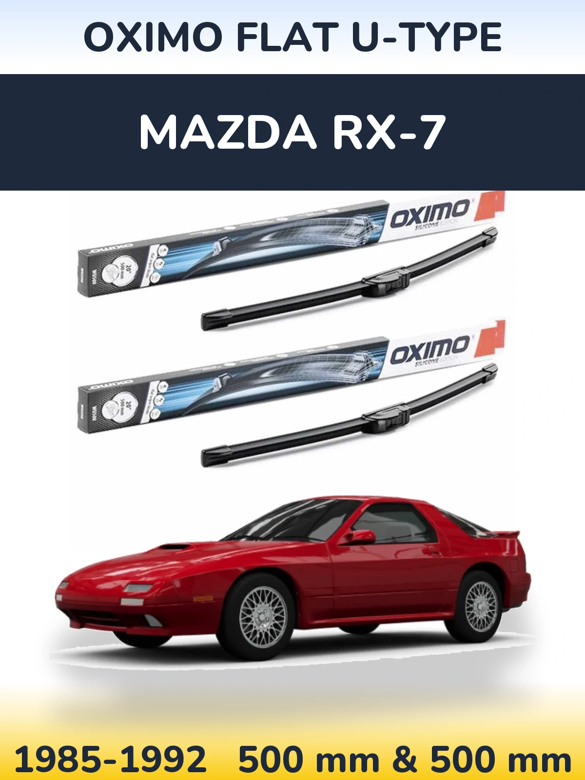 Комплект передних дворников Oximo Flat U-type 500 & 500 мм для Mazda RX-7 1985-1992