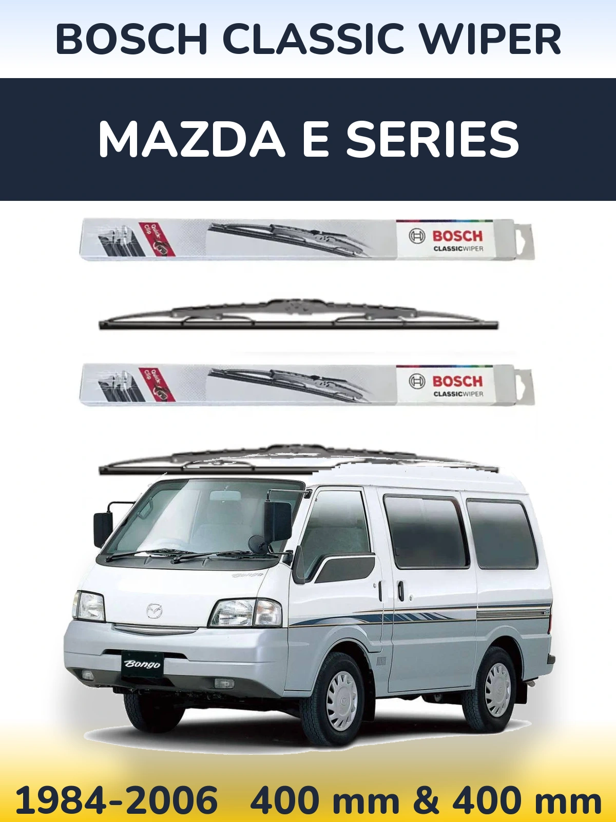 Front wiper blade set BOSCH Classic Wiper 400 & 400 mm for Mazda E Series 1984-2006