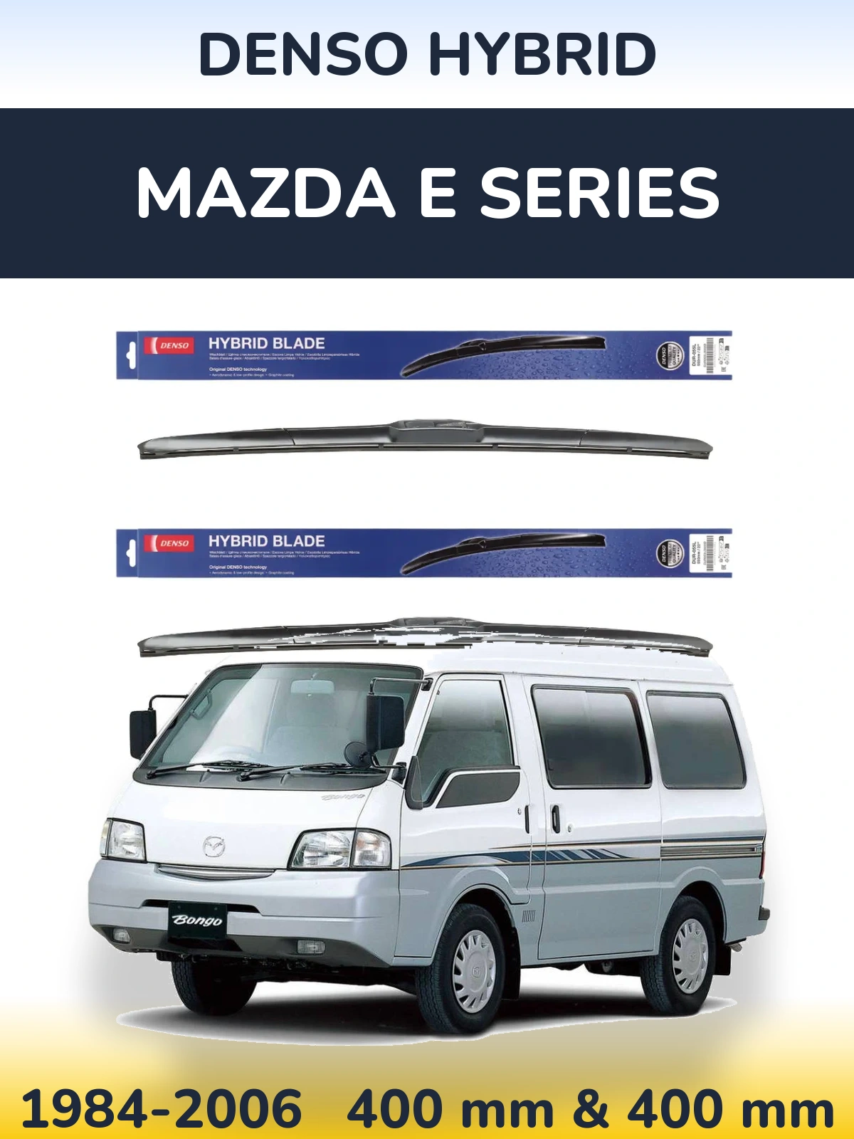 Front wiper blade set Denso Hybrid 400 & 400 mm for Mazda E Series 1984-2006