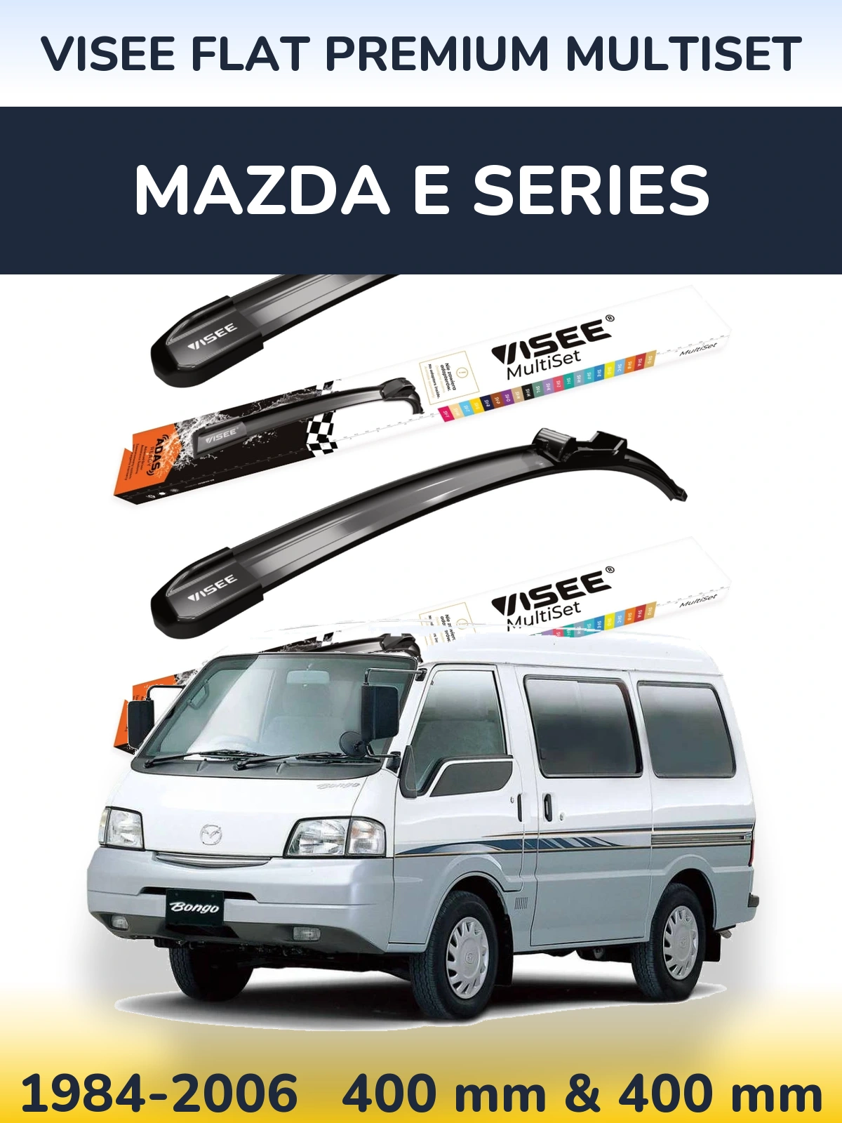 Комплект передніх щіток VISEE FLAT PREMIUM MultiSet 400 & 400 мм для Mazda E Series 1984-2006