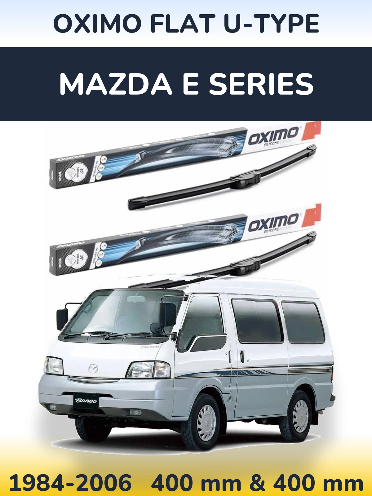 Front wiper blade set Oximo Flat U-type 400 & 400 mm for Mazda E Series 1984-2006
