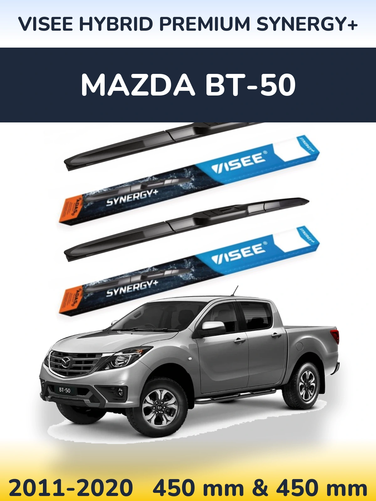 Front wiper blade set VISEE HYBRID PREMIUM SYNERGY+ 450 & 450 mm for Mazda BT-50 2011-2020