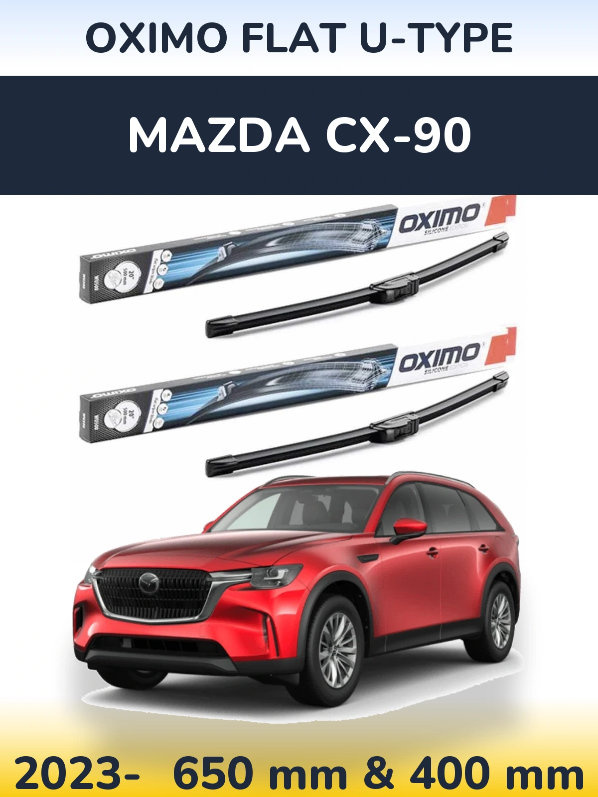 Front wiper blade set Oximo Flat U-type 650 & 400 mm for Mazda CX-90 2023-2026