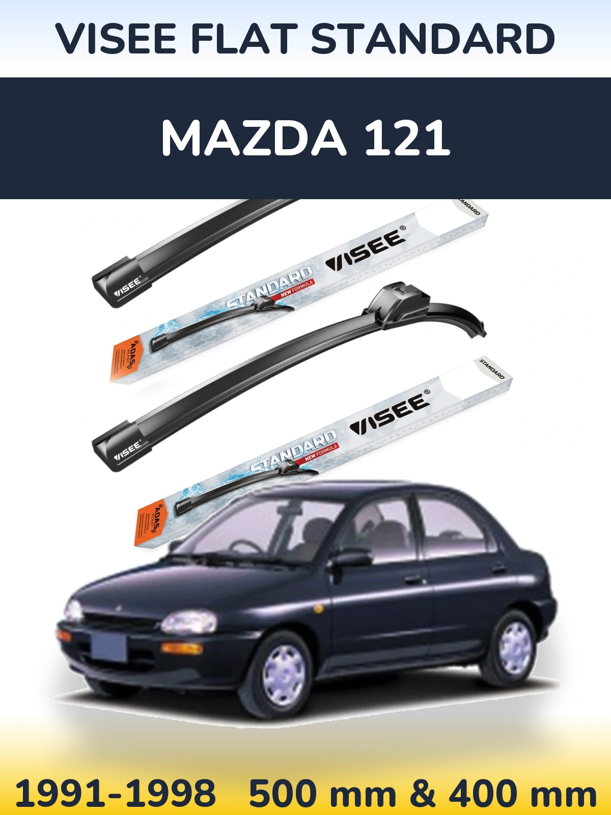 Комплект передніх щіток VISEE FLAT STANDARD 500 & 400 мм для Mazda 121 1991-1998