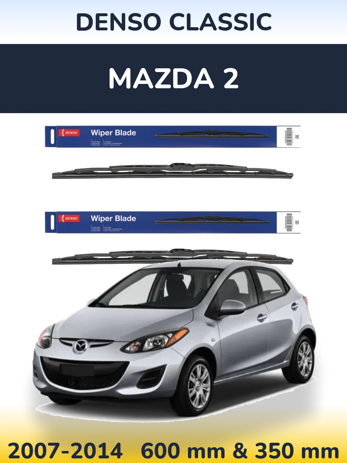 Front wiper blade set Denso Classic 600 & 350 mm for Mazda 2 2007-2014
