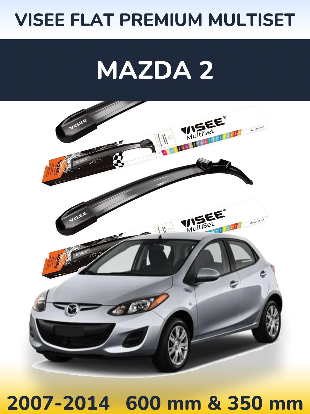 Front wiper blade set VISEE FLAT PREMIUM MultiSet 600 & 350 mm for Mazda 2 2007-2014