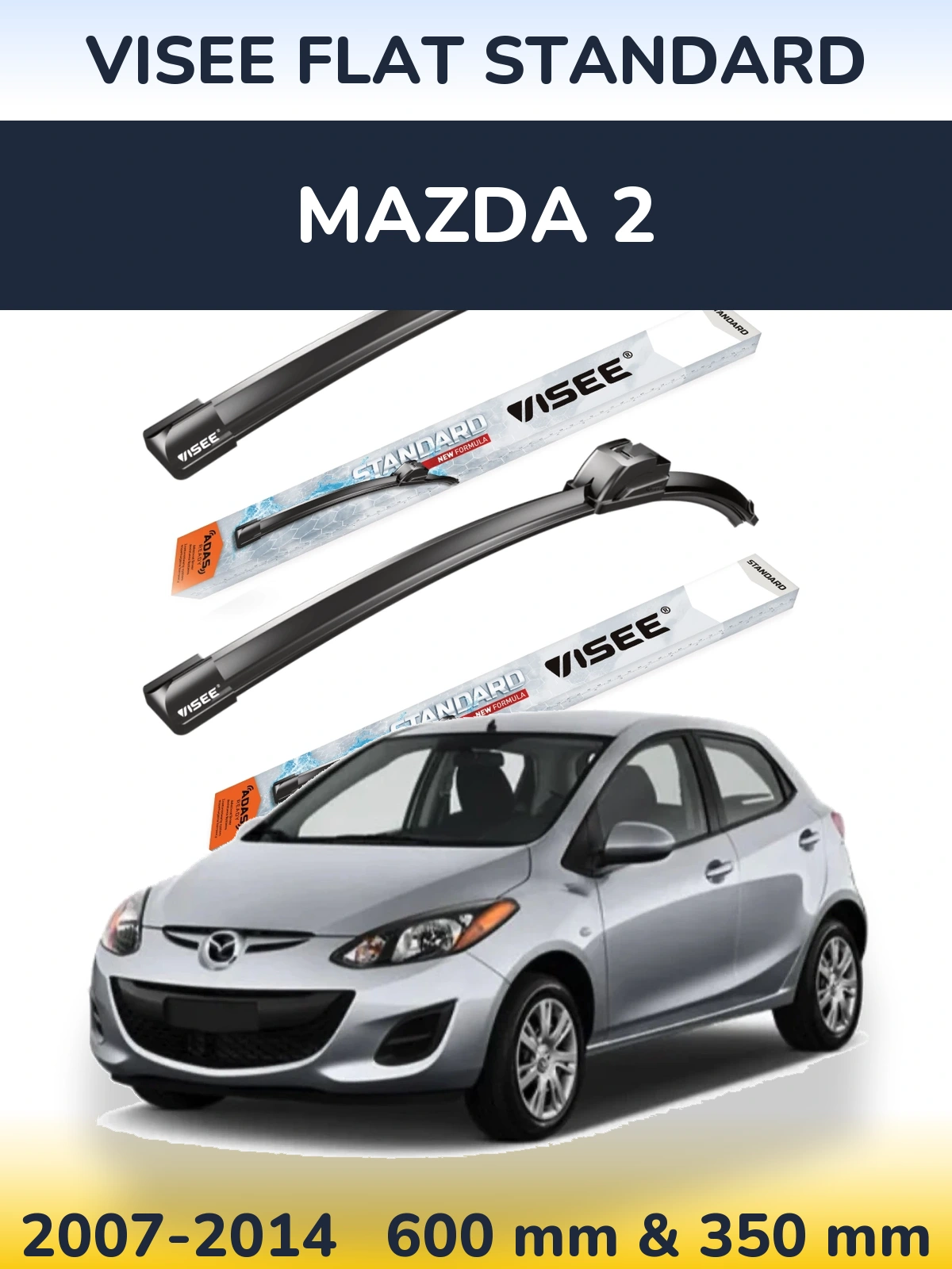 Комплект передніх щіток VISEE FLAT STANDARD 600 & 350 мм для Mazda 2 2007-2014