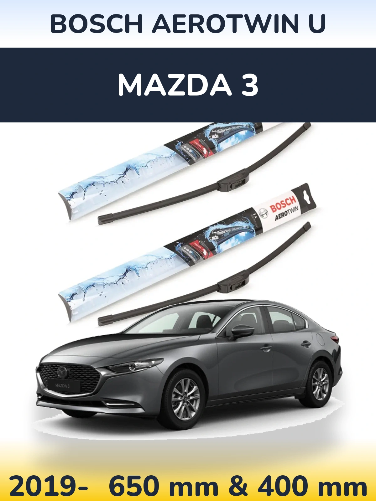 Комплект передніх щіток BOSCH AeroTwin U 650 & 400 мм для Mazda 3 2019-2026