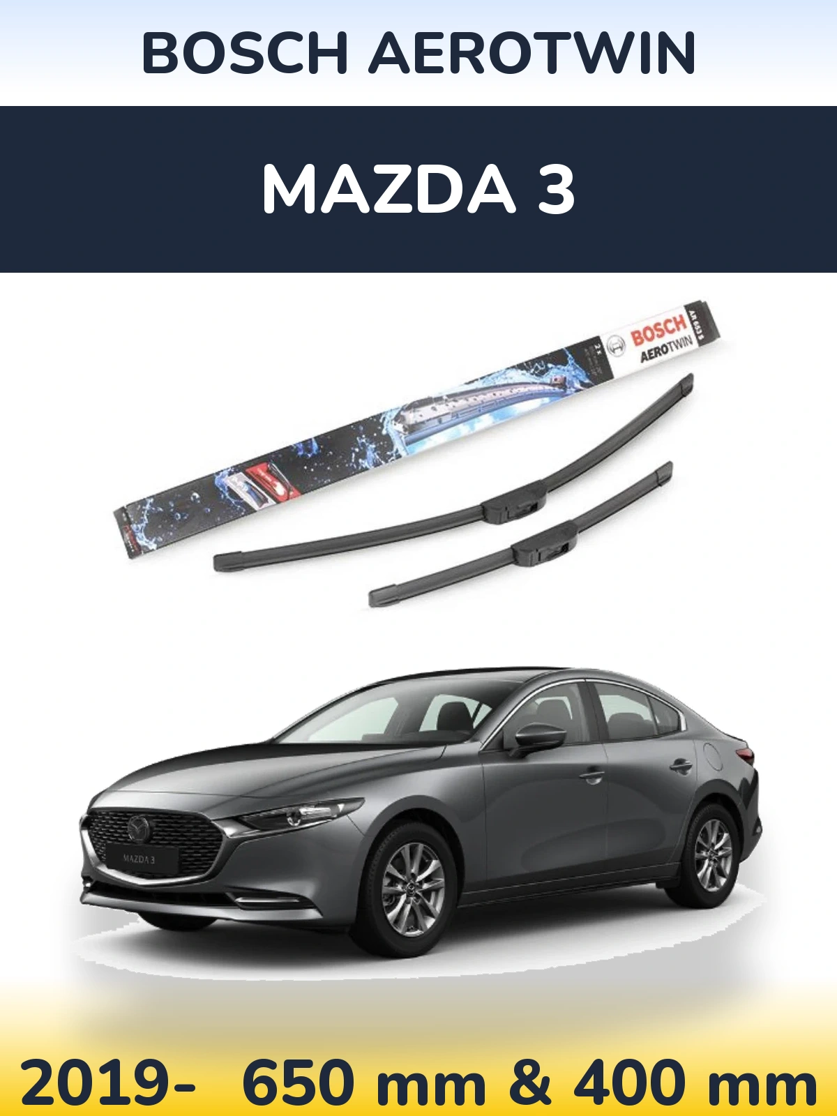 Комплект передних дворников BOSCH AeroTwin 650 & 400 мм для Mazda 3 2019-2026