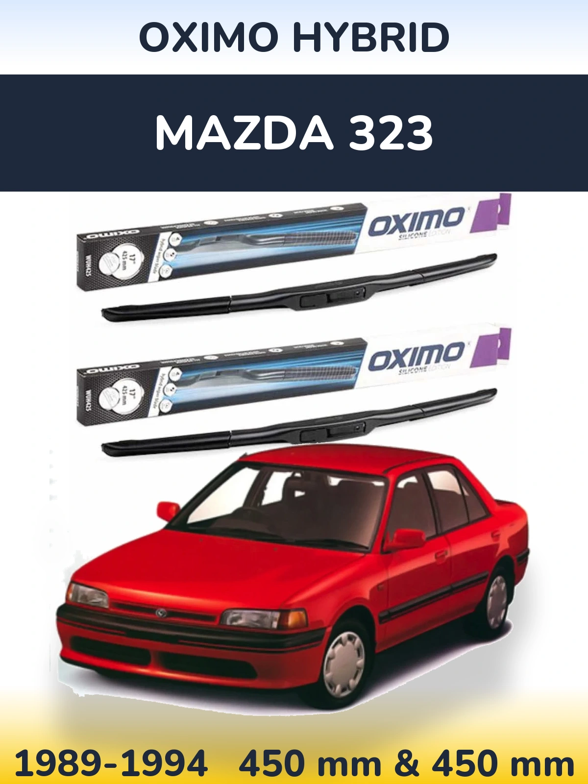 Front wiper blade set Oximo Hybrid 450 & 450 mm for Mazda 323 1989-1994