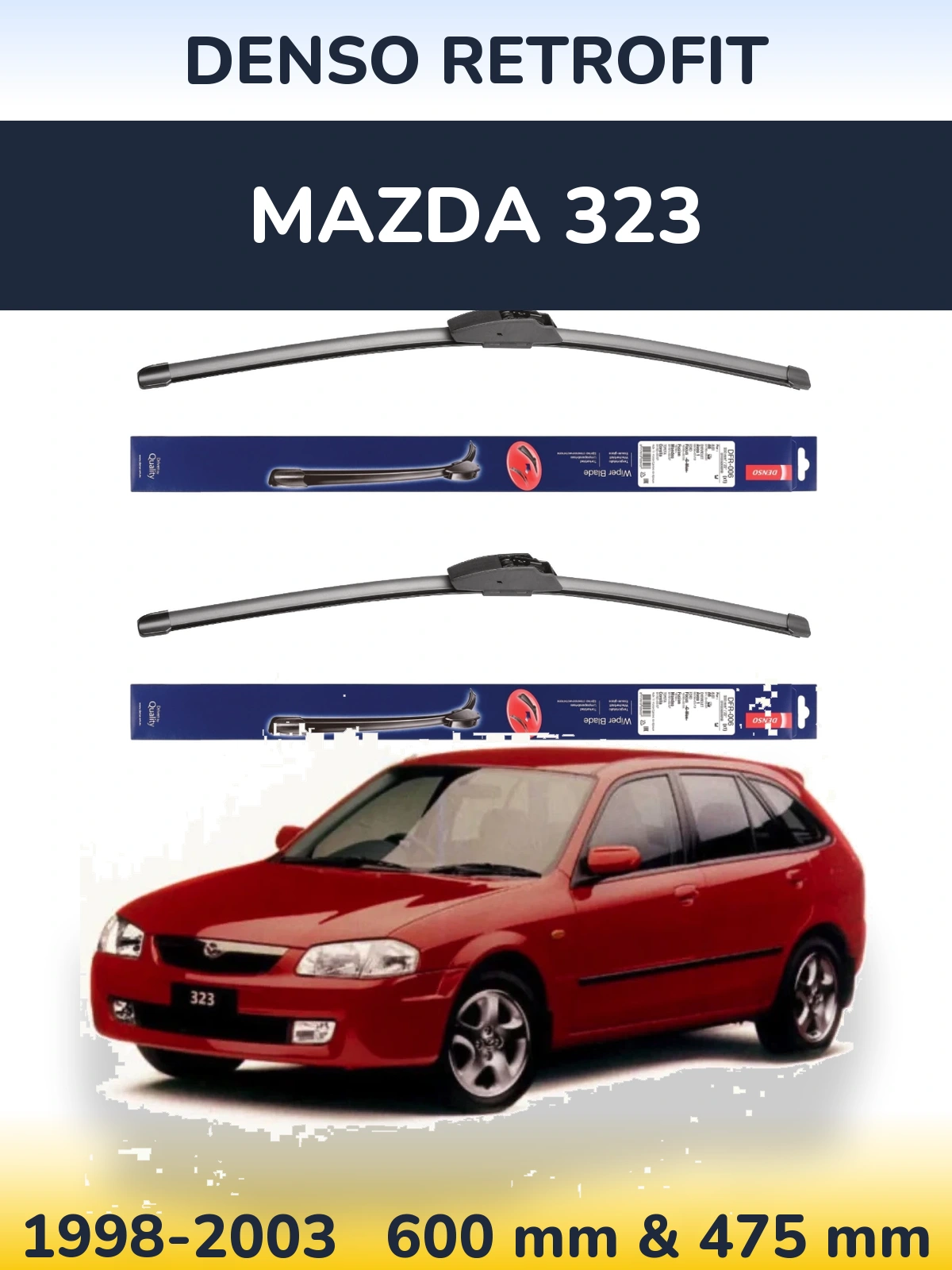 Комплект передніх щіток Denso Retrofit 600 & 475 мм для Mazda 323 1998-2003