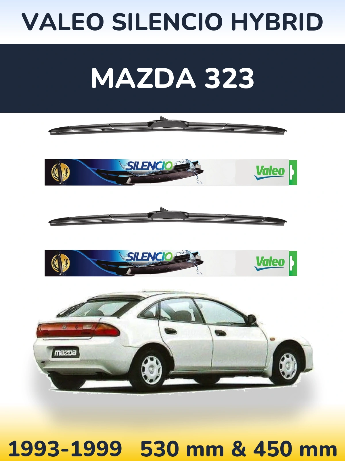 Front wiper blade set Valeo Silencio Hybrid 530 & 450 mm for Mazda 323 1993-1999