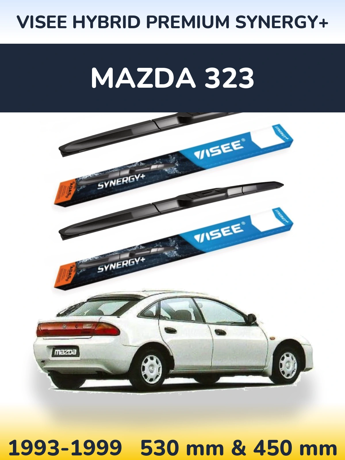 Front wiper blade set VISEE HYBRID PREMIUM SYNERGY+ 530 & 450 mm for Mazda 323 1993-1999