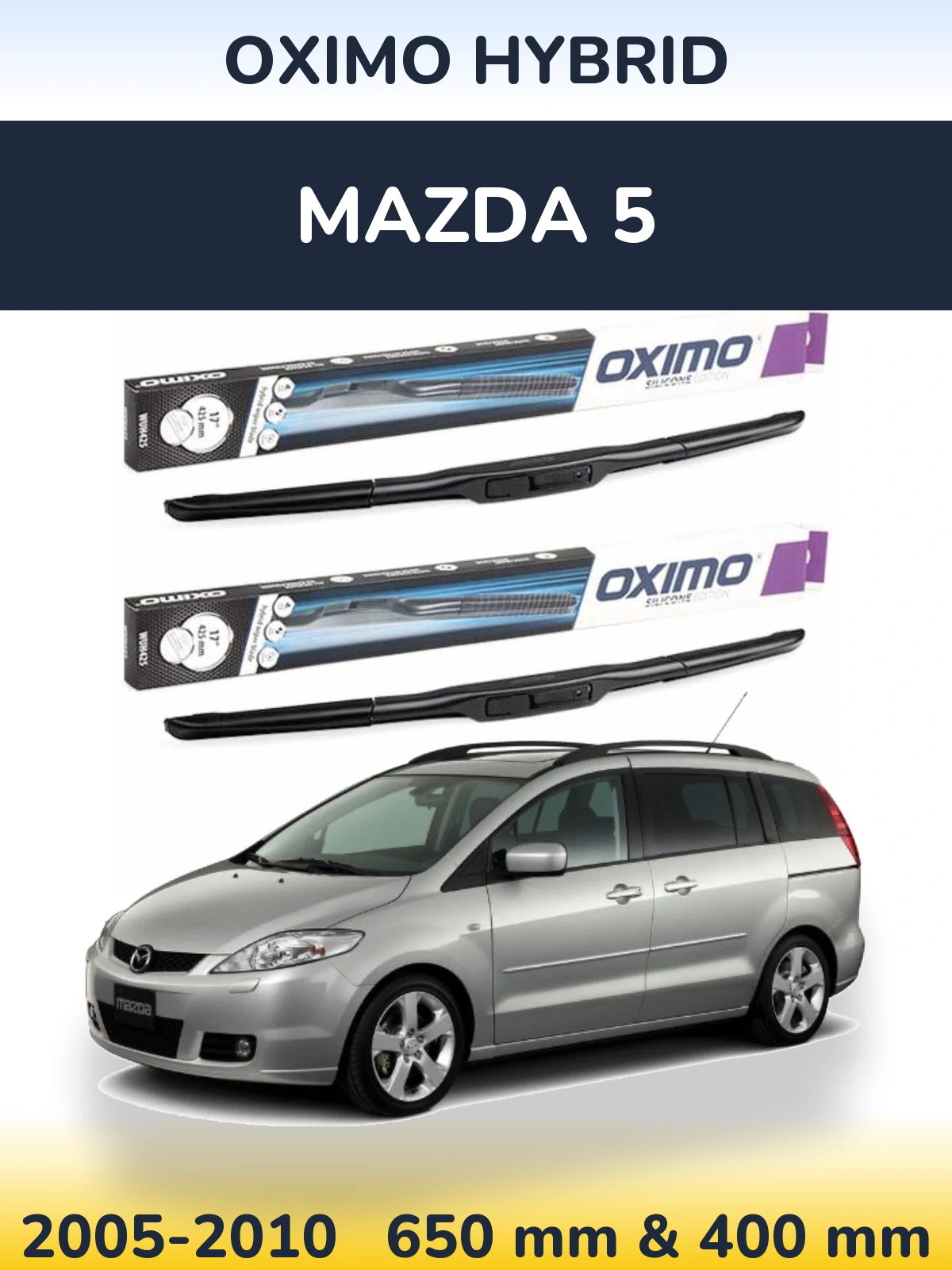 Комплект передних дворников Oximo Hybrid 650 & 400 мм для Mazda 5 2005-2010