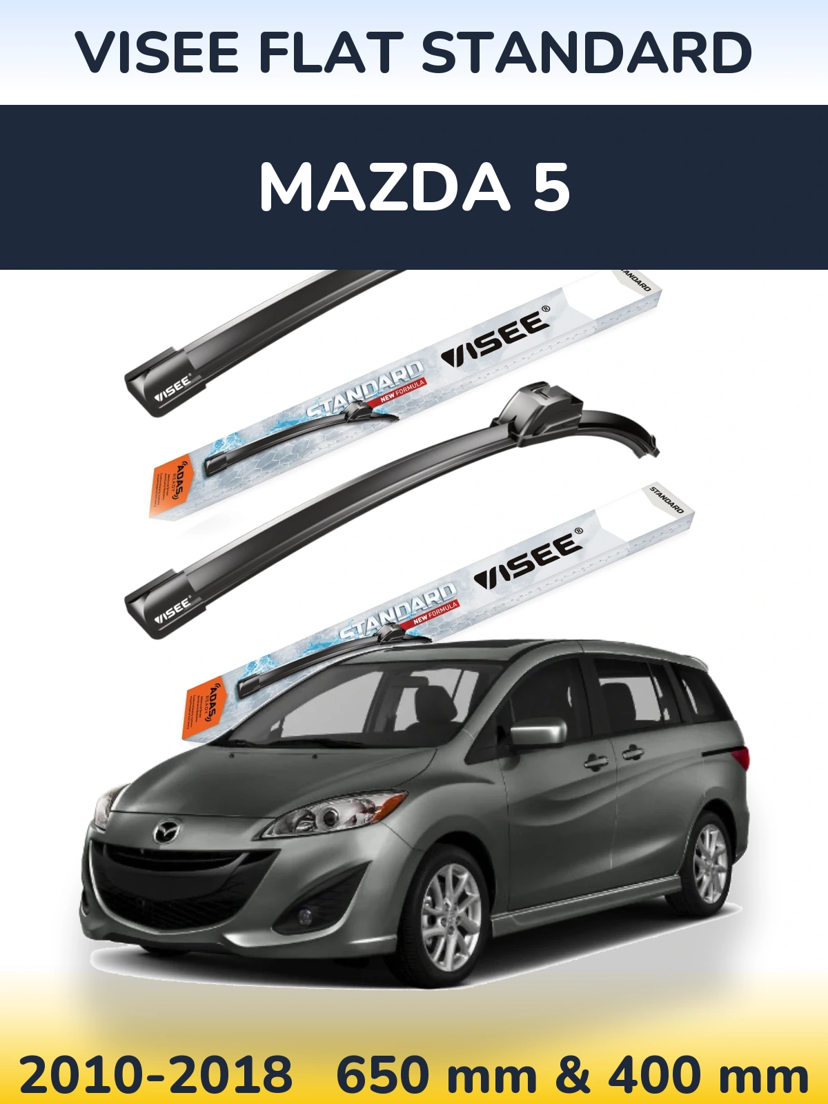 Комплект передніх щіток VISEE FLAT STANDARD 650 & 400 мм для Mazda 5 2010-2018