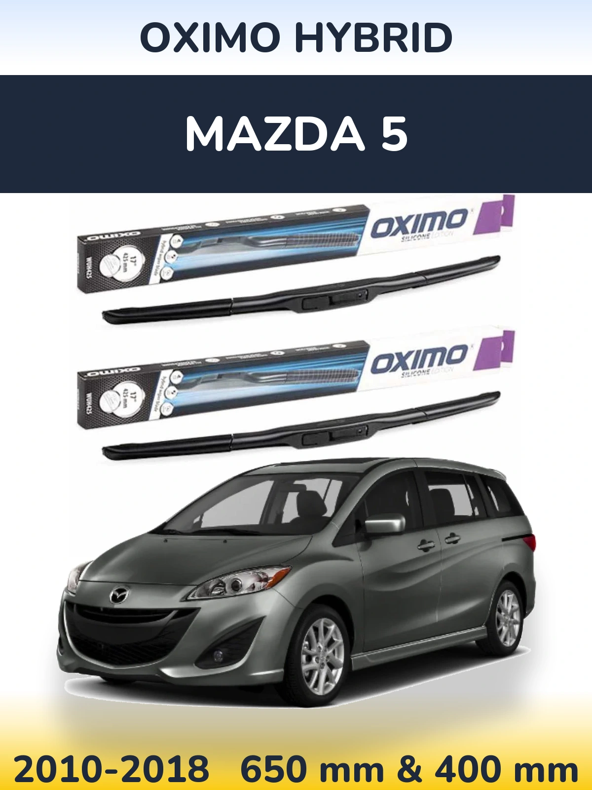 Комплект передних дворников Oximo Hybrid 650 & 400 мм для Mazda 5 2010-2018