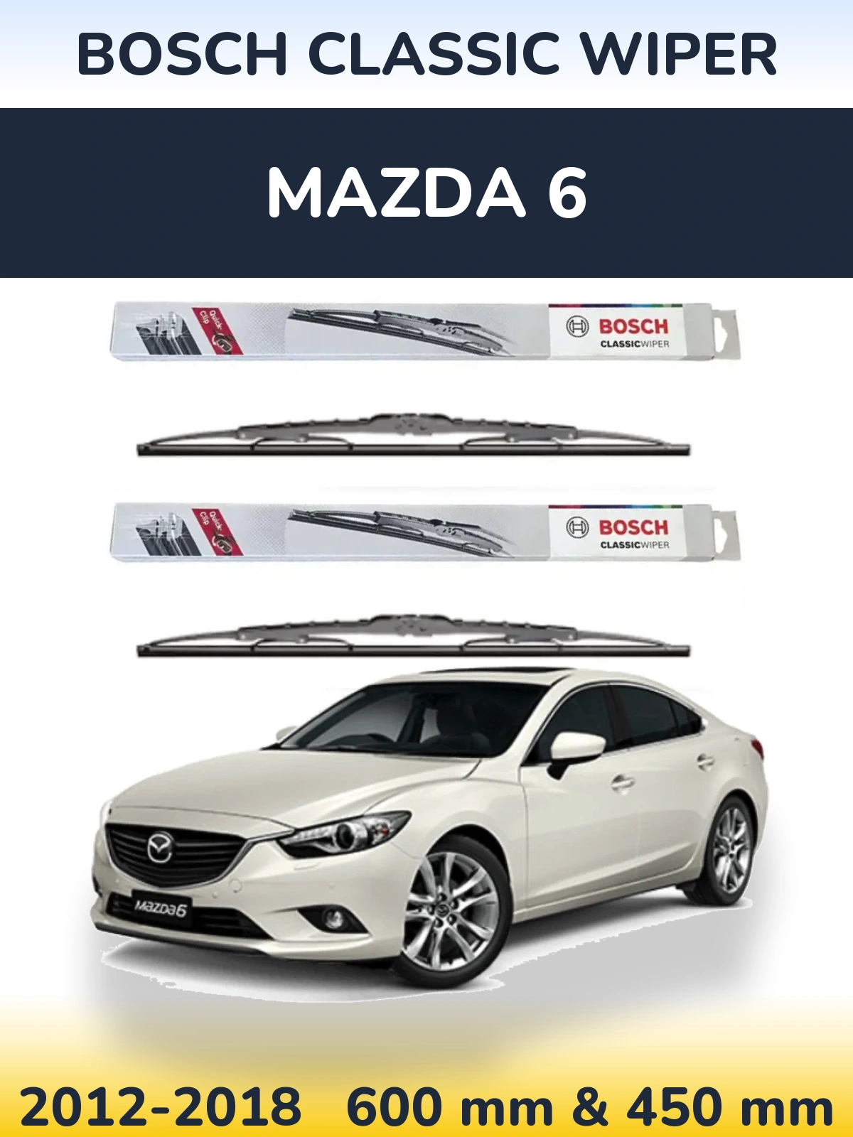 Комплект передних дворников BOSCH Classic Wiper 600 & 450 мм для Mazda 6 2012-2018
