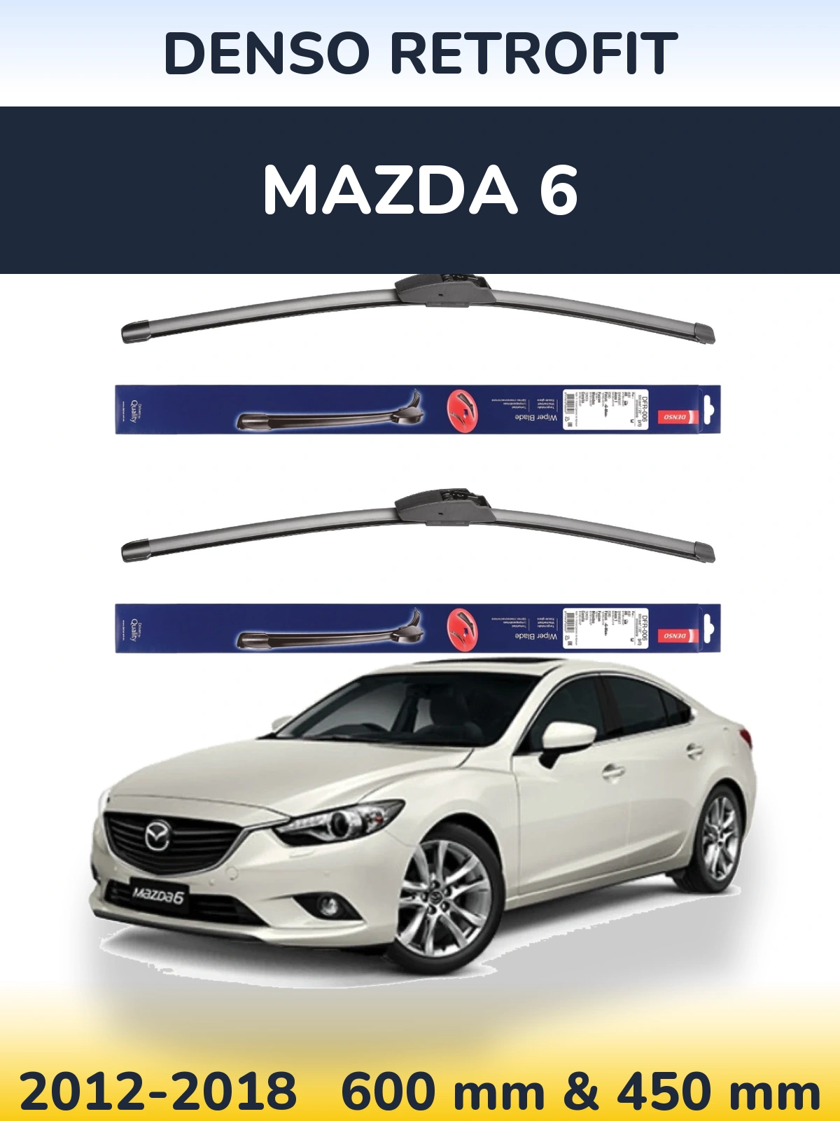 Front wiper blade set Denso Retrofit 600 & 450 mm for Mazda 6 2012-2018