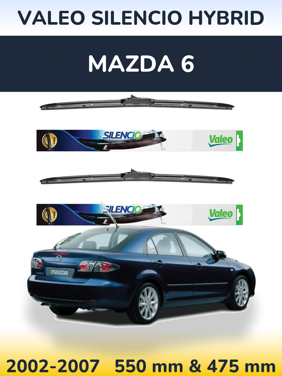 Комплект передних дворников Valeo Silencio Hybrid 550 & 475 мм для Mazda 6 2002-2007