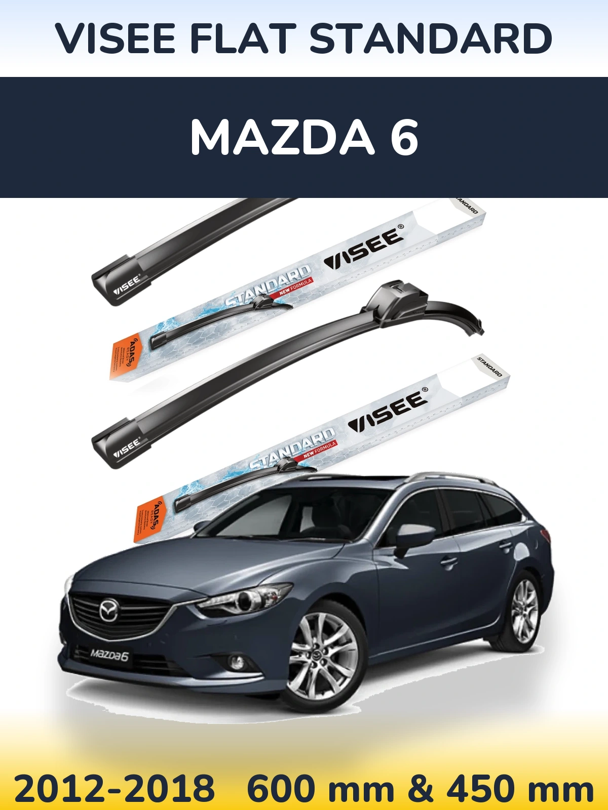Комплект передних дворников VISEE FLAT STANDARD 600 & 450 мм для Mazda 6 2012-2018