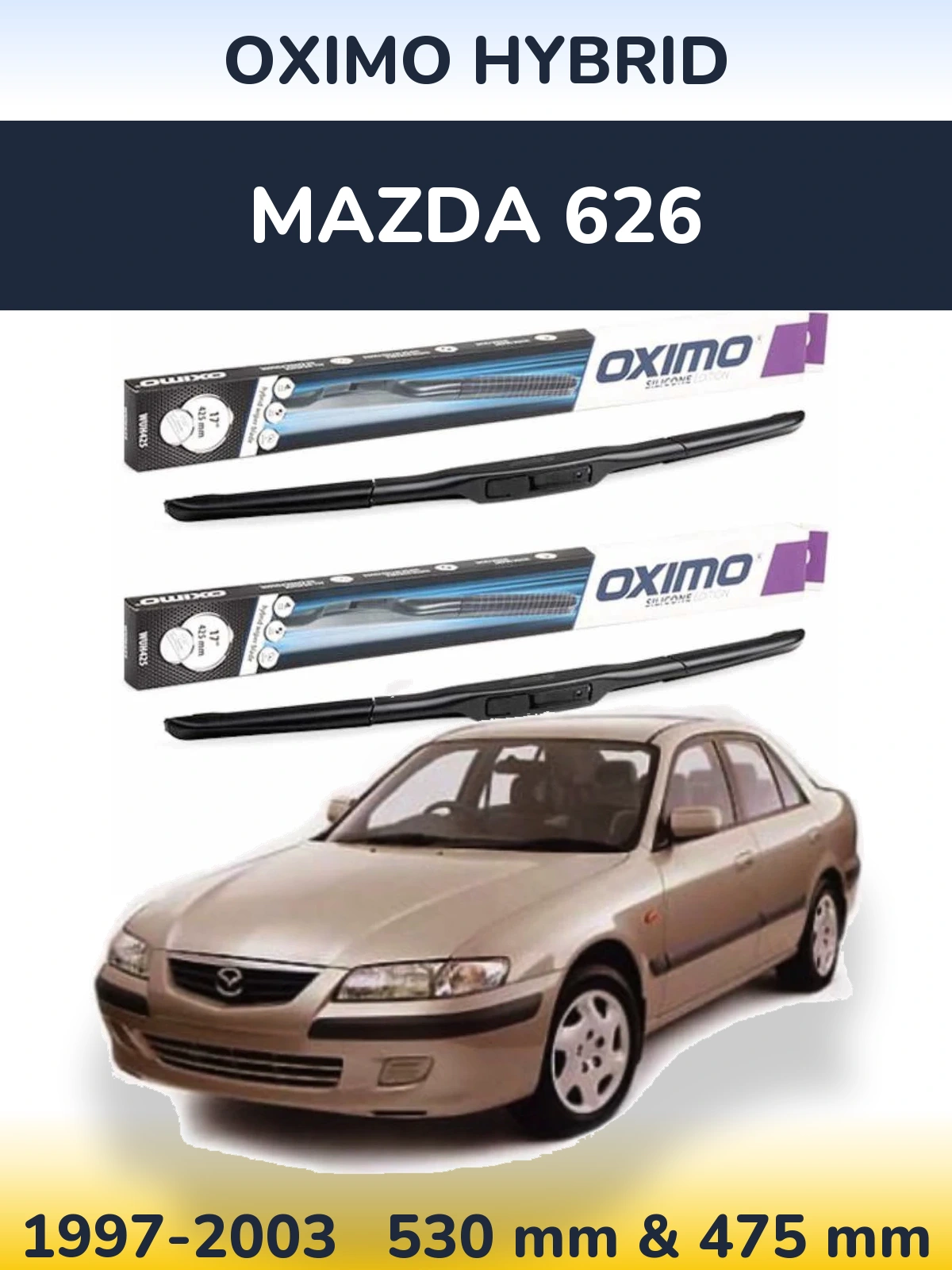 Front wiper blade set Oximo Hybrid 530 & 475 mm for Mazda 626 1997-2003