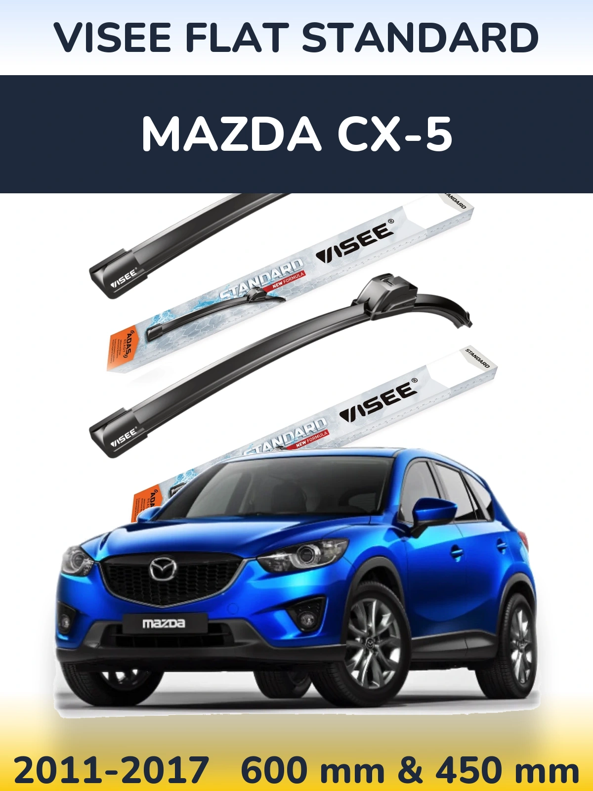 Комплект передних дворников VISEE FLAT STANDARD 600 & 450 мм для Mazda CX-5 2011-2017