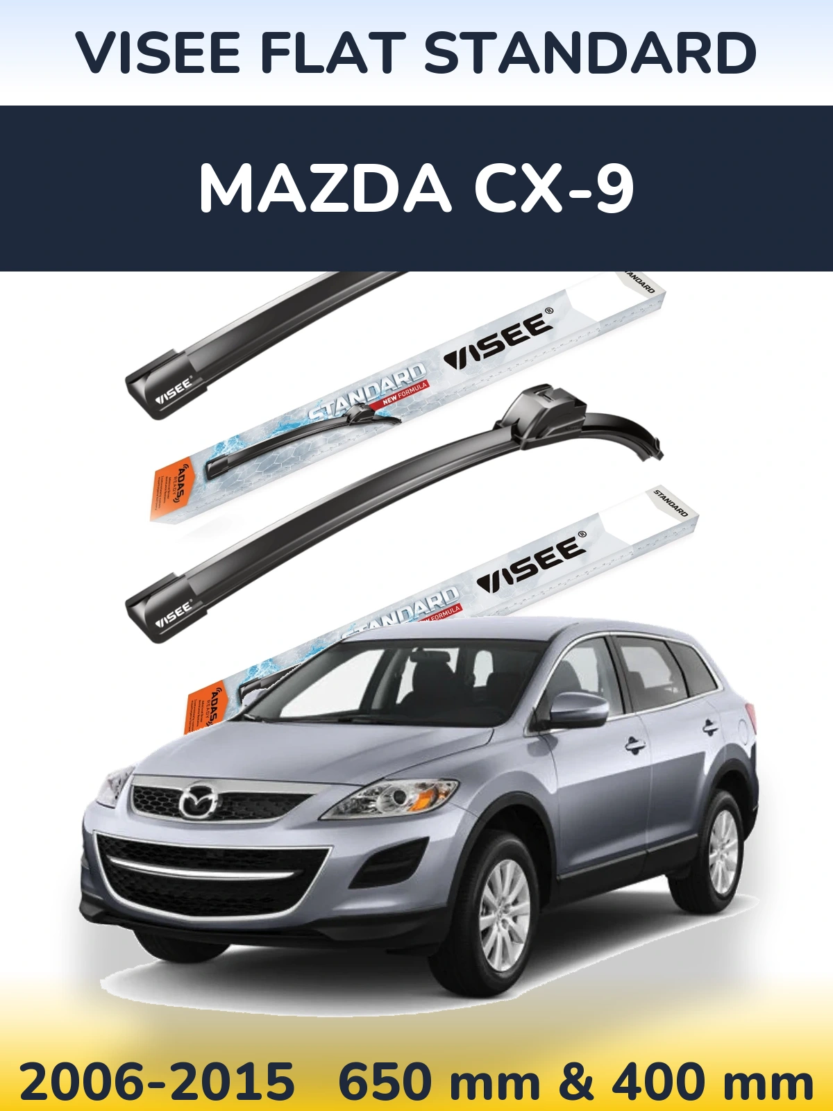 Комплект передніх щіток VISEE FLAT STANDARD 650 & 400 мм для Mazda CX-9 2006-2015