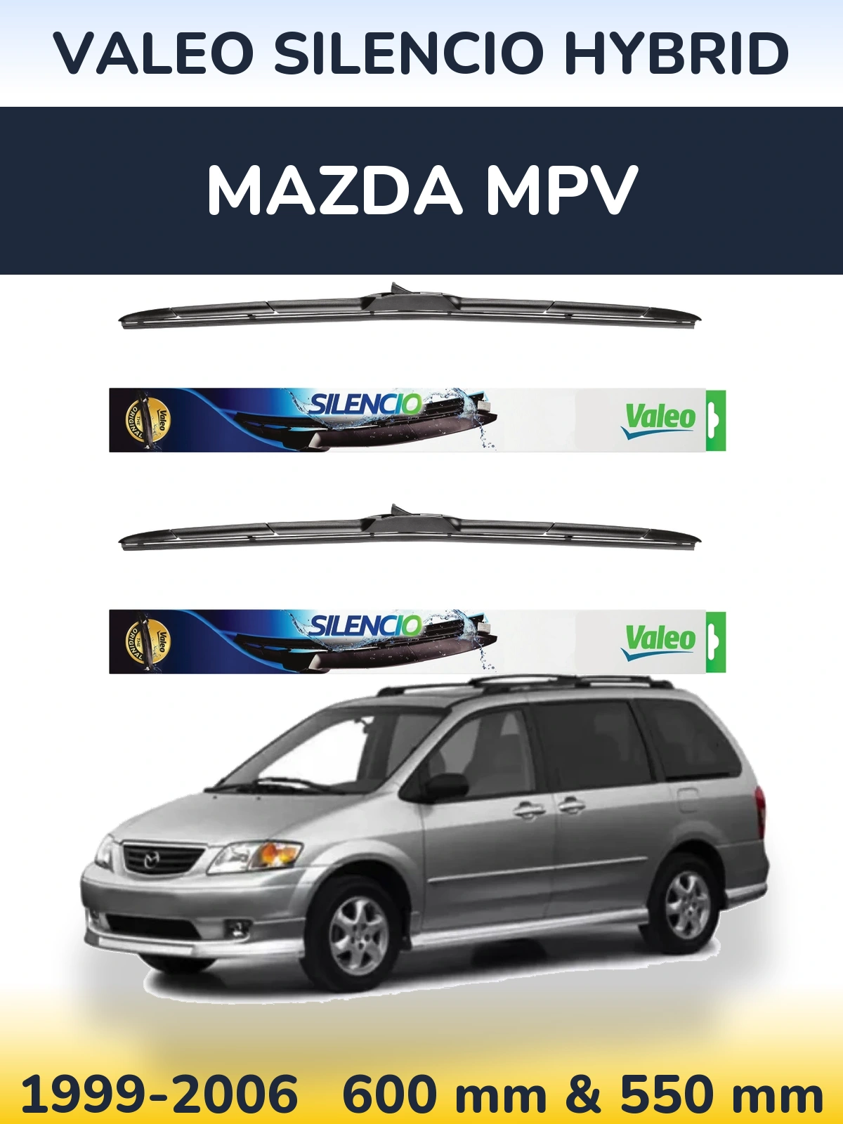 Комплект передних дворников Valeo Silencio Hybrid 600 & 550 мм для Mazda MPV 1999-2006