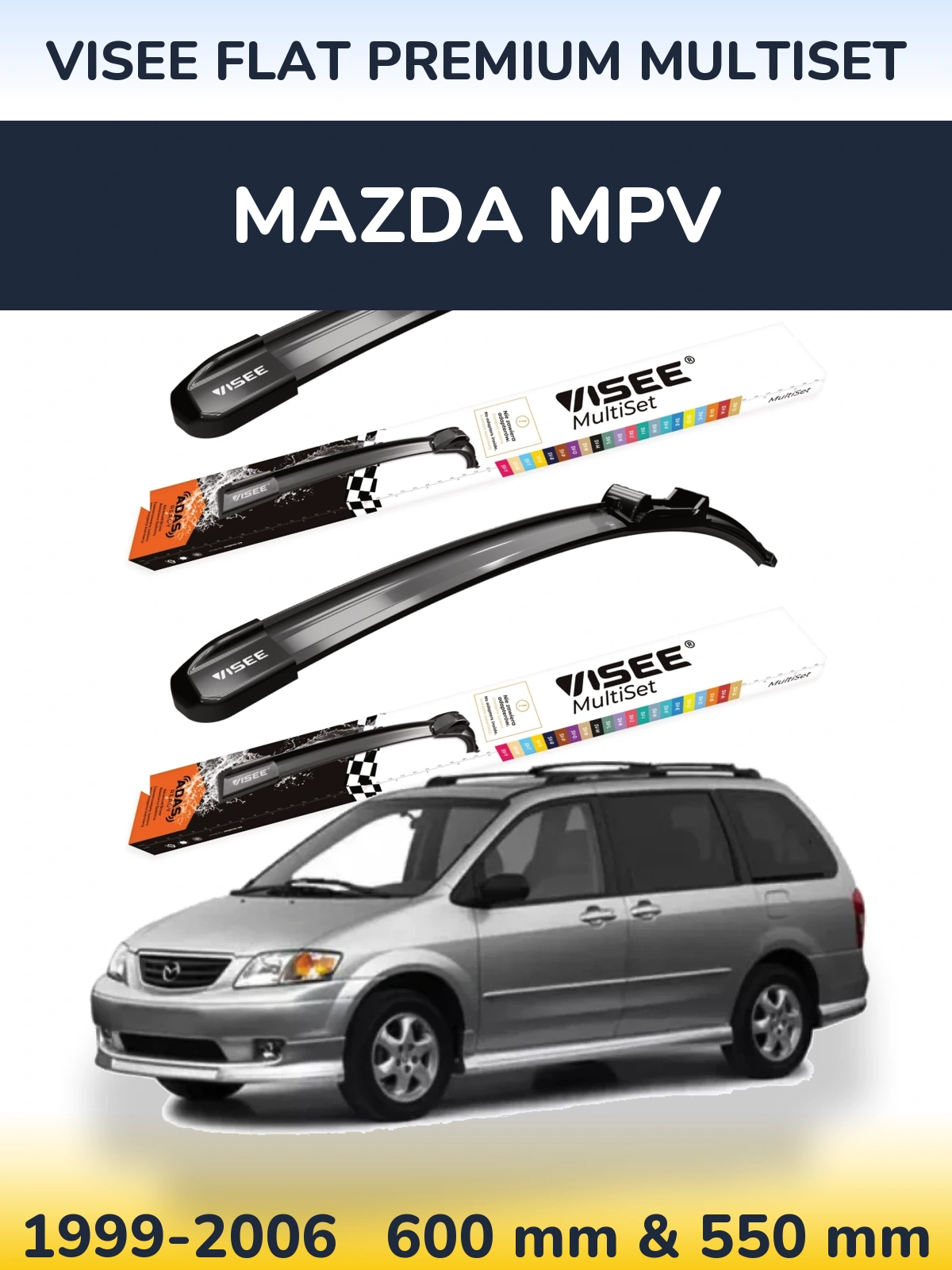 Front wiper blade set VISEE FLAT PREMIUM MultiSet 600 & 550 mm for Mazda MPV 1999-2006