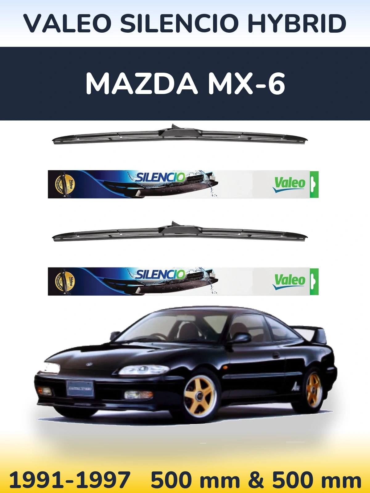 Комплект передних дворников Valeo Silencio Hybrid 500 & 500 мм для Mazda MX-6 1991-1997