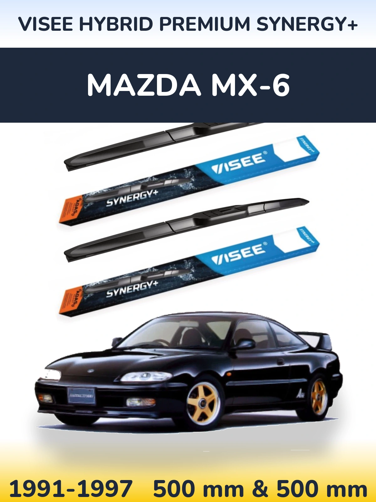 Комплект передних дворников VISEE HYBRID PREMIUM SYNERGY+ 500 & 500 мм для Mazda MX-6 1991-1997