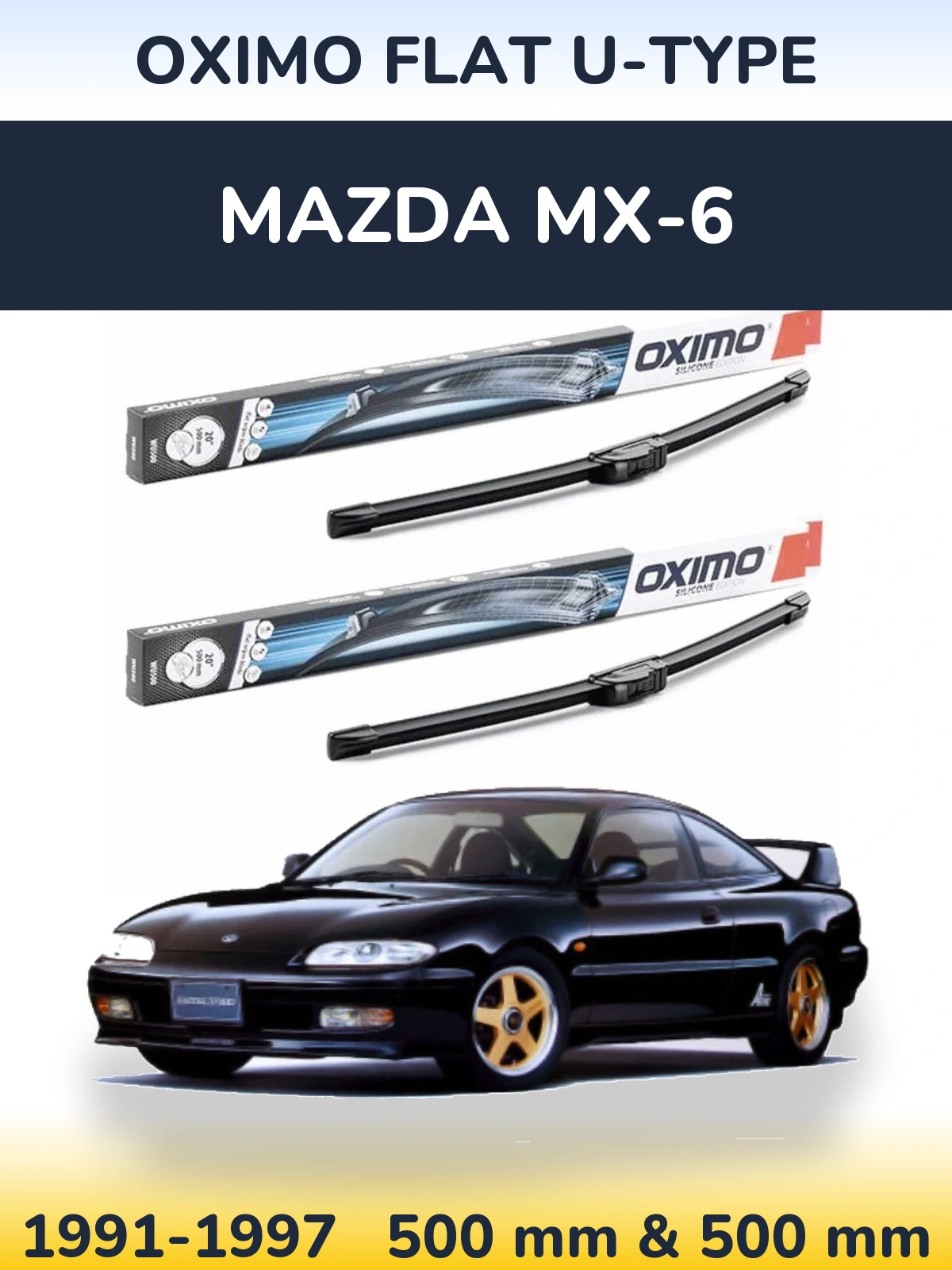 Комплект передних дворников Oximo Flat U-type 500 & 500 мм для Mazda MX-6 1991-1997