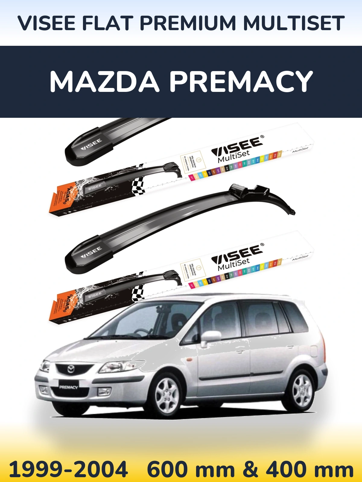 Комплект передніх щіток VISEE FLAT PREMIUM MultiSet 600 & 400 мм для Mazda Premacy 1999-2004