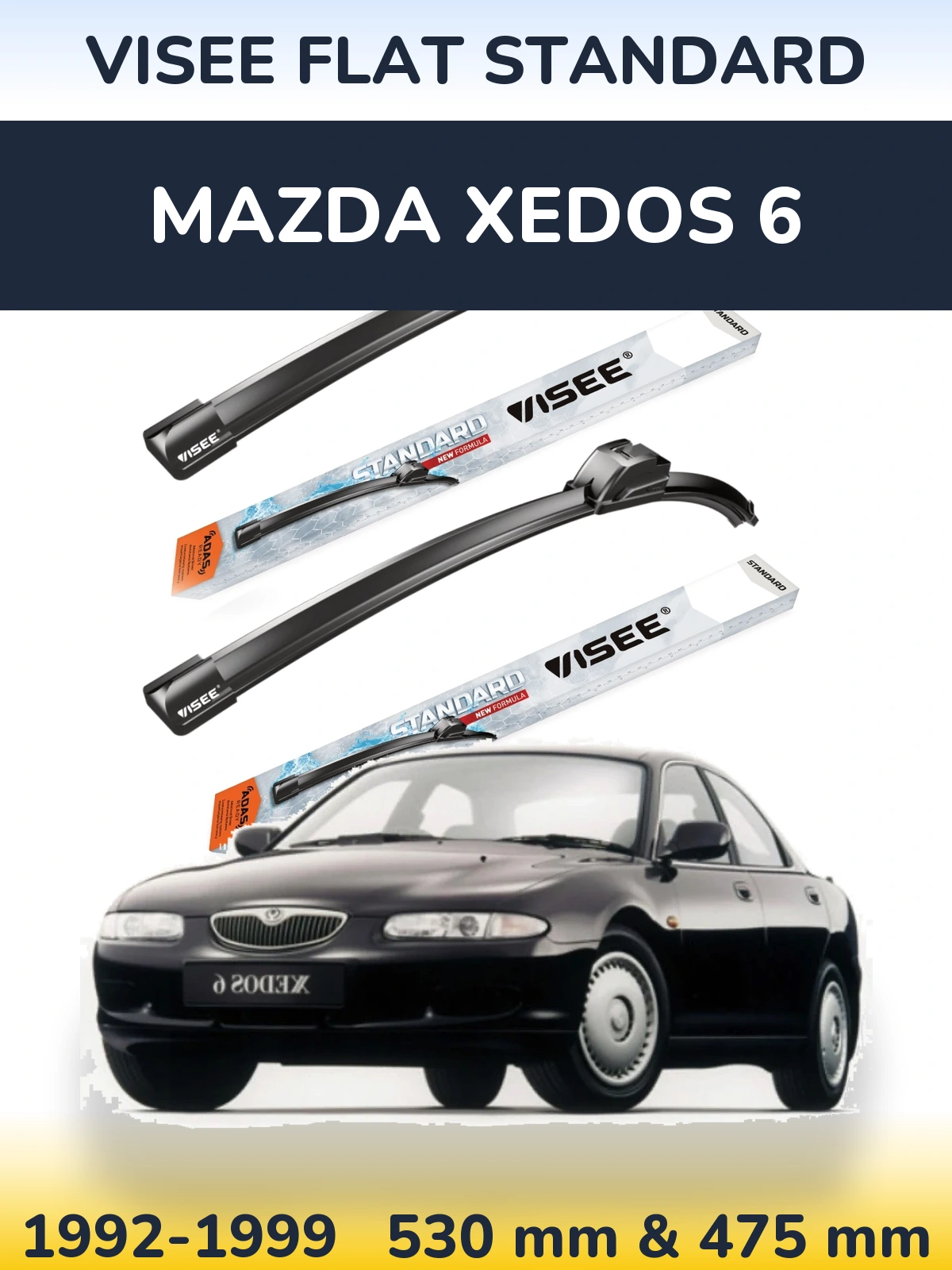 Front wiper blade set VISEE FLAT STANDARD 530 & 475 mm for Mazda Xedos 6 1992-1999