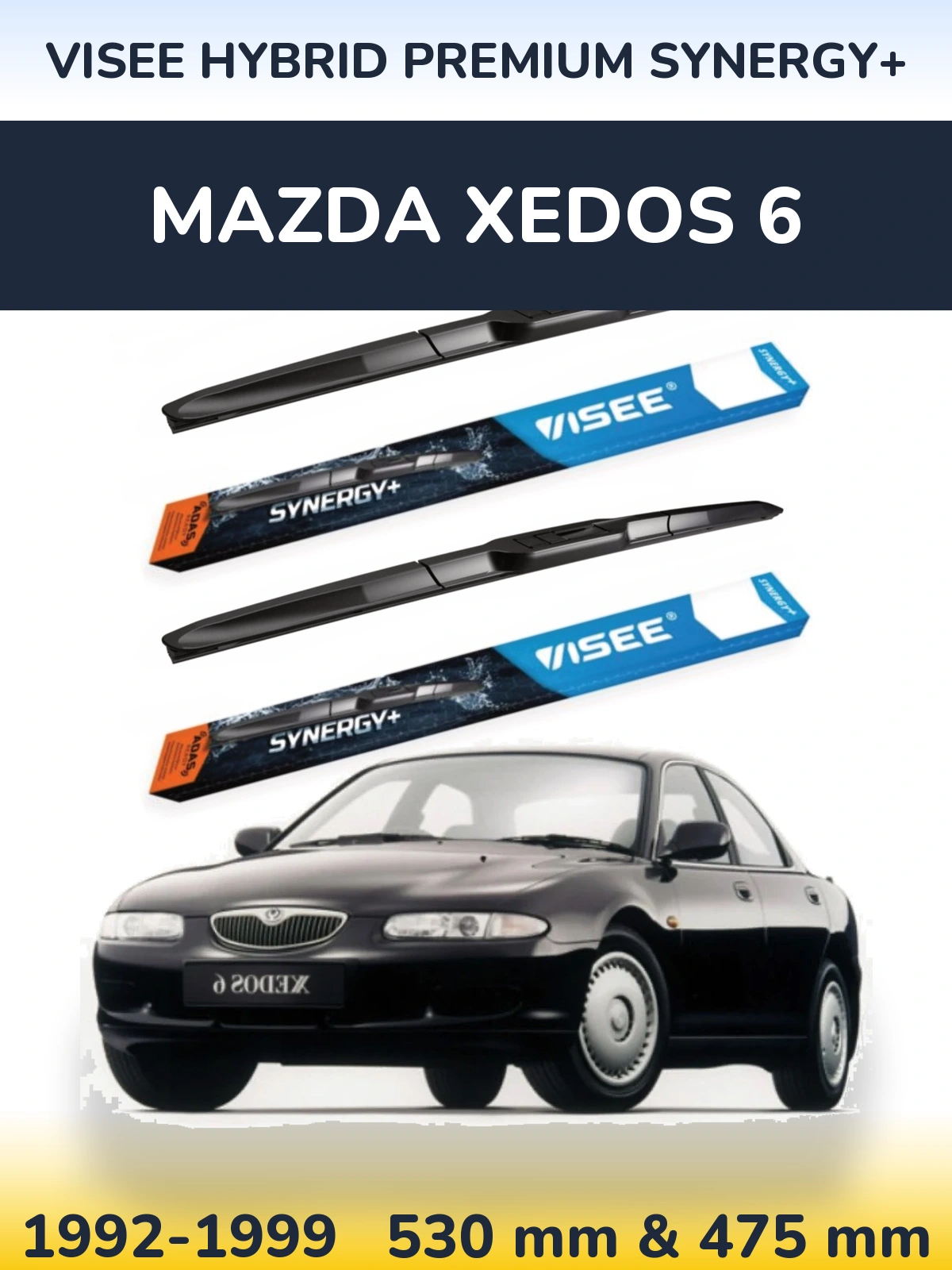 Front wiper blade set VISEE HYBRID PREMIUM SYNERGY+ 530 & 475 mm for Mazda Xedos 6 1992-1999