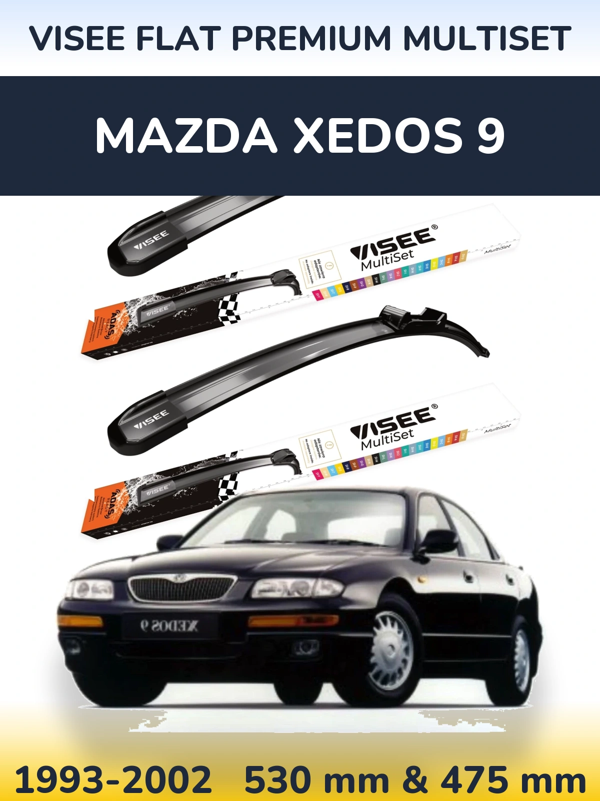 Front wiper blade set VISEE FLAT PREMIUM MultiSet 530 & 475 mm for Mazda Xedos 9 1993-2002