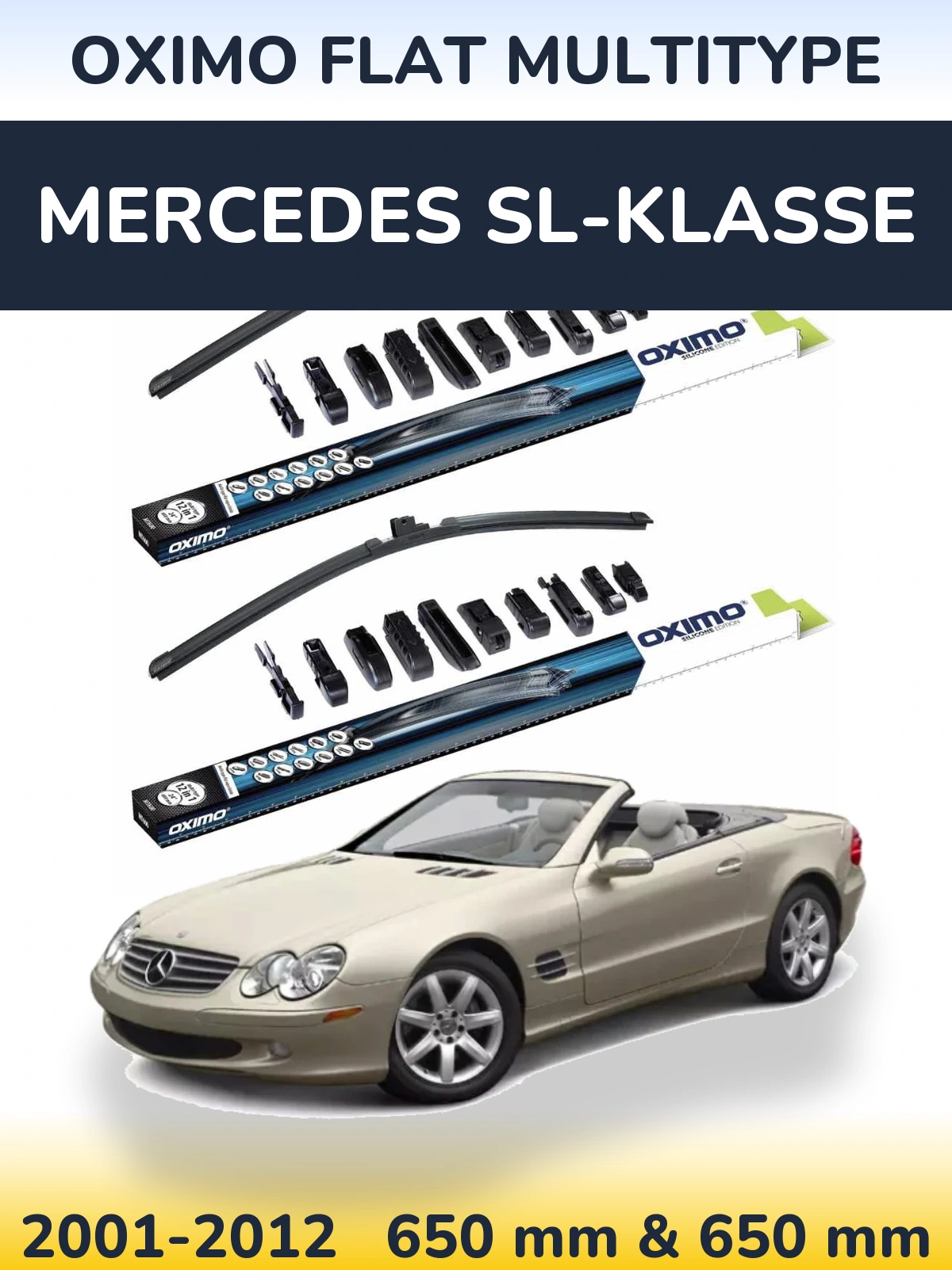 Комплект передніх щіток Oximo Flat MultiТипe 650 & 650 мм для Mercedes SL-Klasse 2001-2012