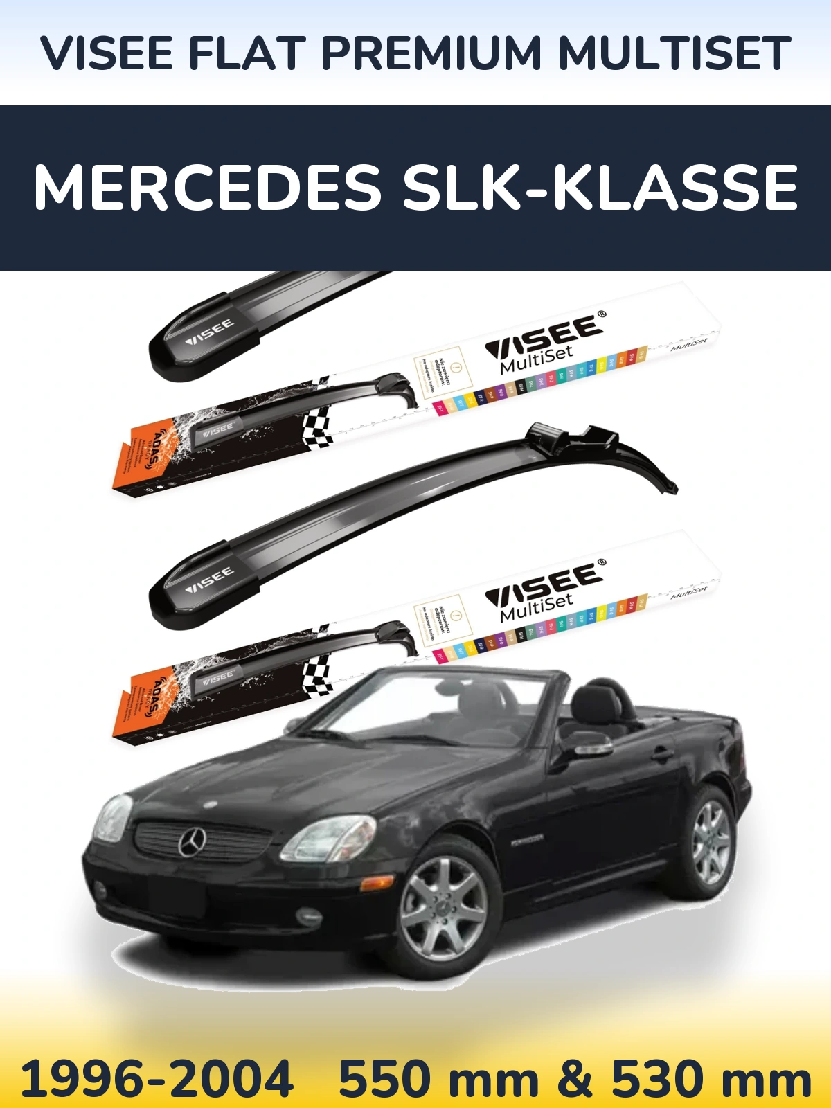 Front wiper blade set VISEE FLAT PREMIUM MultiSet 550 & 530 mm for Mercedes SLK-Klasse 1996-2004