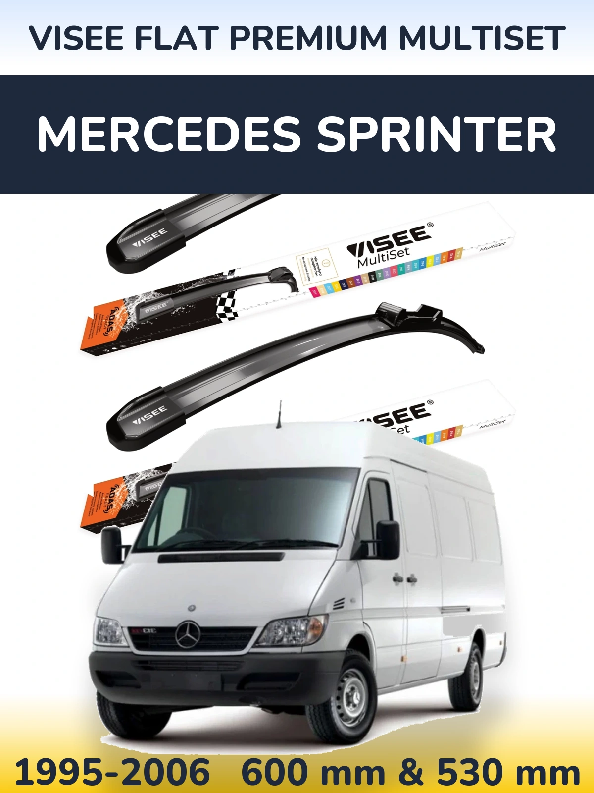 Комплект передніх щіток VISEE FLAT PREMIUM MultiSet 600 & 530 мм для Mercedes Sprinter 1995-2006