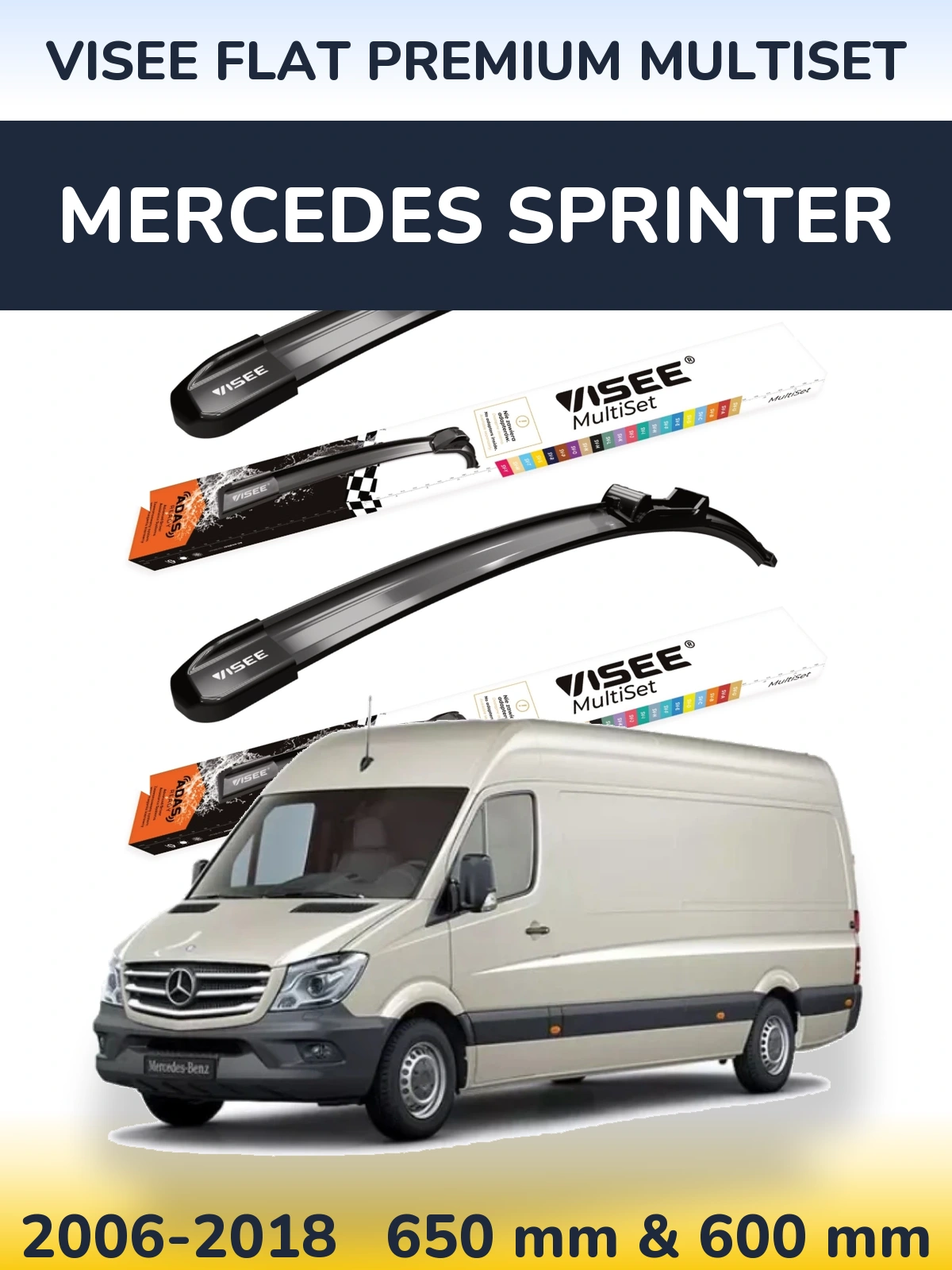 Комплект передних дворников VISEE FLAT PREMIUM MultiSet 650 & 600 мм для Mercedes Sprinter 2006-2018