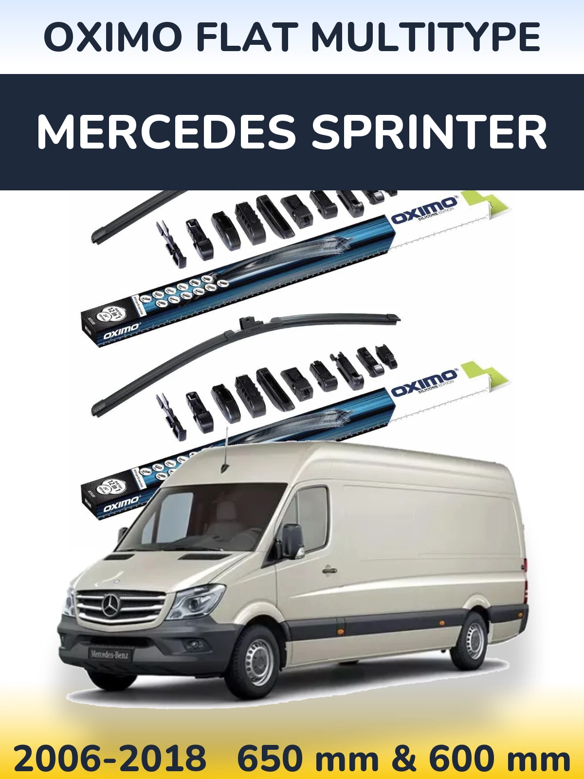 Front wiper blade set Oximo Flat MultiTypee 650 & 600 mm for Mercedes Sprinter 2006-2018